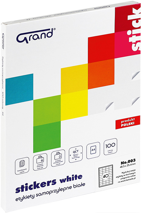 Etykiety samoprzylepne Grand No.003, 48.5x25.4mm, 100 arkuszy, biały