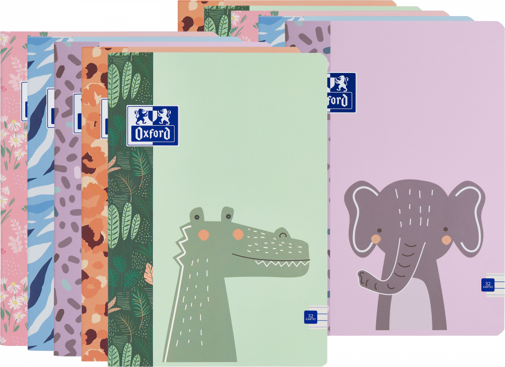 10x Zeszyt w wąskie linie Oxford Kids, A4, miękka oprawa, 32 kartki, mix wzorów