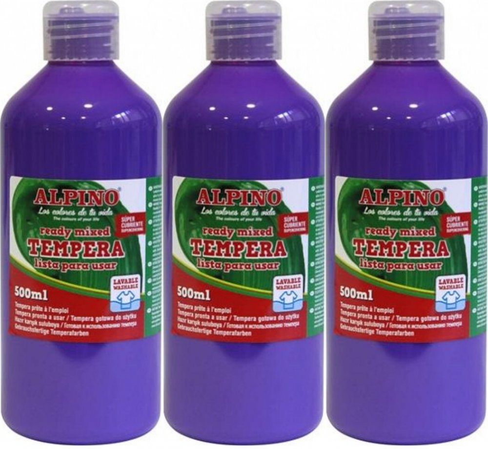 3x Farba plakatowa Alpino, w butelce, 500ml, fioletowy