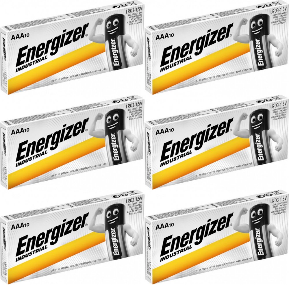 6x Bateria alkaliczna Energizer Industrial, AAA, 1.5V, LR03, 10 sztuk