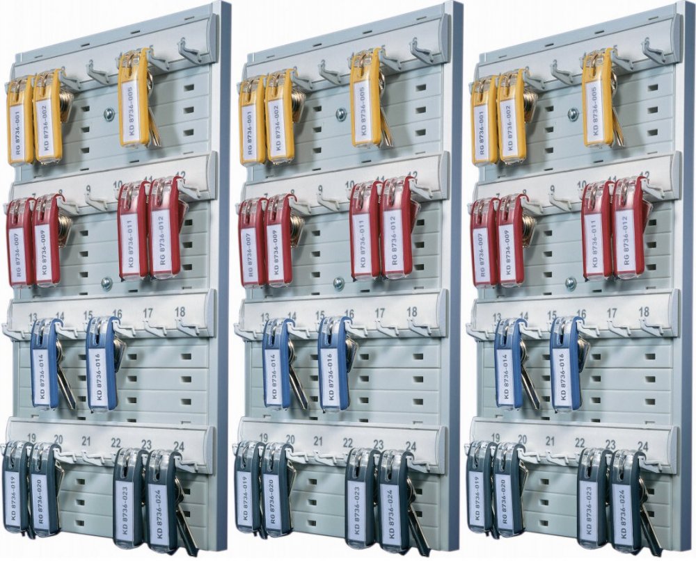 3x Tablica na klucze Durable Key Board, na 24 klucze, z zawieszkami, szary