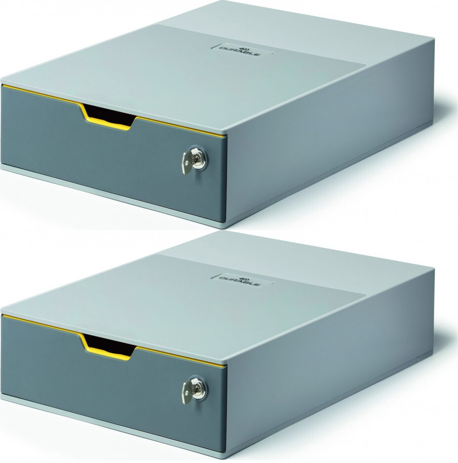 2x Pojemnik Durable Varicolor 1 Safe, z 1 szufladą zamykaną na klucz, szary
