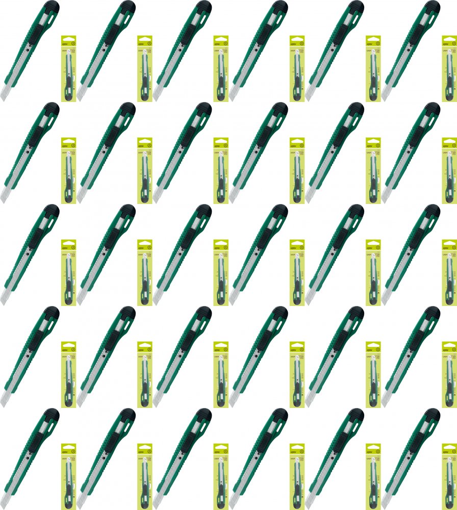 40x Nożyk z wymiennym ostrzem, blokadą i prowadnicą Grand GR-98/9951, 9mm, mix kolorów