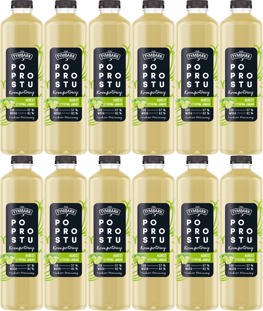 12x Napój Tymbark Po prostu Kompotowy, jabłko/agrest/cytryna, butelka PET, 1.25l