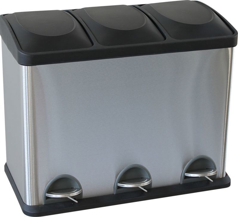 Kosz pedałowy do segregacji odpadów Merida, trzykomorowy, 3x15l, srebrno-czarny