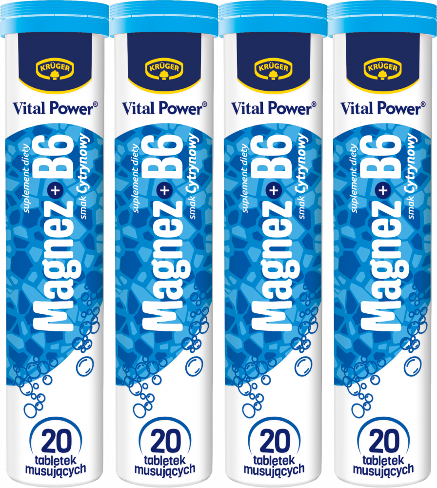 4x Tabletki musujące Vital Power, magnez+B6, 80g, 20 tabletek