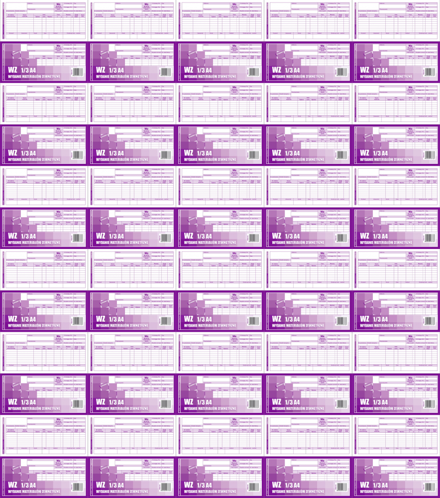 50x Druk akcydensowy WZ Wydanie materiałów na zewnątrz Emeko 873, 1/3 A4, wielokopia, 80k