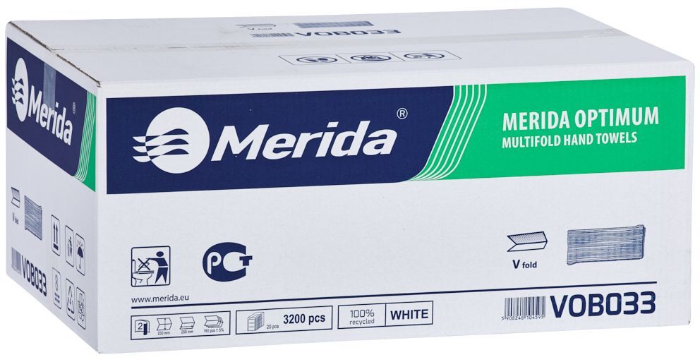 20x Ręcznik papierowy Merida, dwuwarstwowy, w składce V, 160 składek, biały
