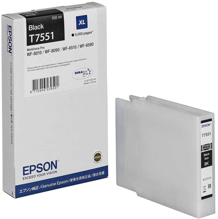Tusz Epson C13T755140, T7551 XL, 100ml, 5000 stron, black (czarny)