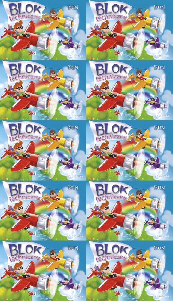 10x Blok techniczny Kreska Fun, A4, 10 kartek, biały