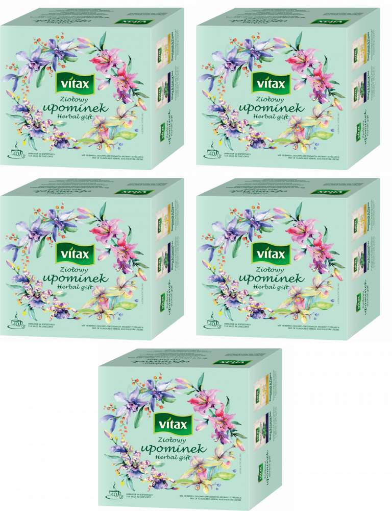 5x Zestaw herbat ziołowo-owocowych w kopertach Vitax Ziołowy Upominek, 4 smaki, 40 sztuk x 2g
