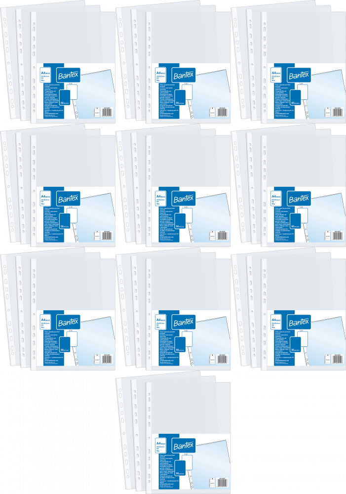 10x Koszulki groszkowe Bantex, poszerzane, A4+, 90μm, 50 sztuk, transparentny