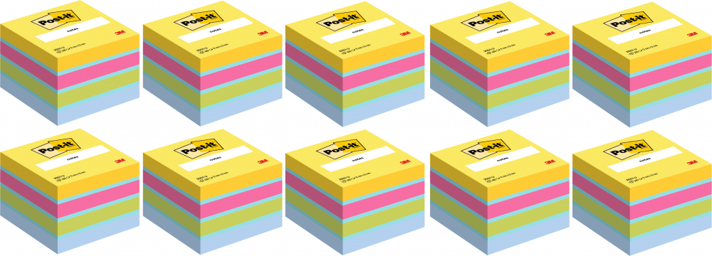 10x Karteczki samoprzylepne Post-it, 51x51 mm, 400 karteczek, mix kolorów
