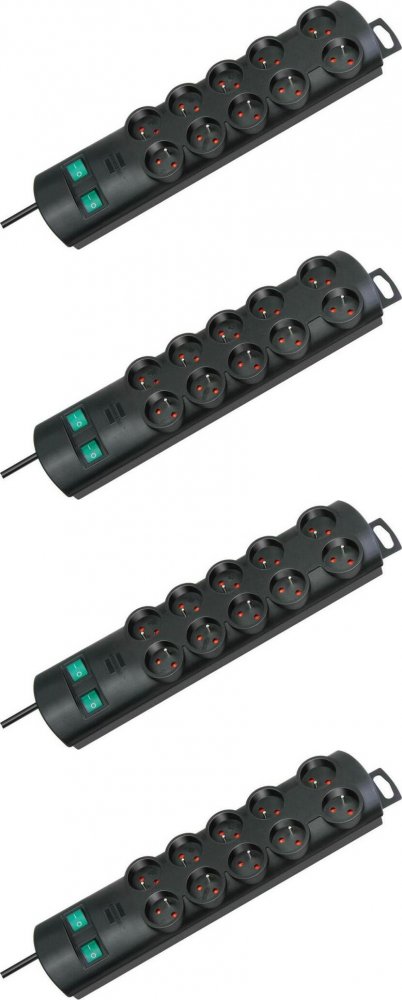 4x Listwa zasilająca z wyłącznikiem Brennenstuhl Primera Line, 2m, 10 gniazd, czarny
