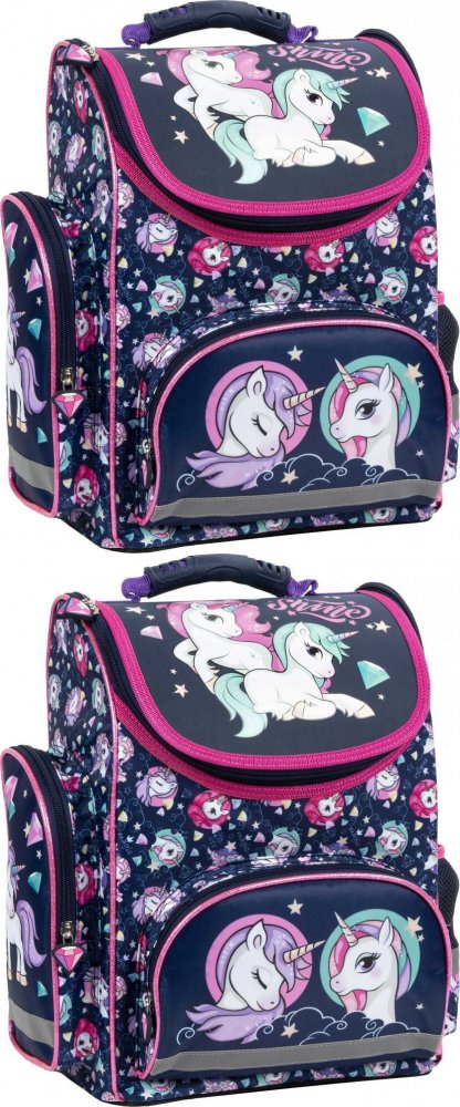 2x Tornister ergonomiczny Derform MB Jednorożec 14, jednokomorowy, 15l, 37x27x16cm, granatowy