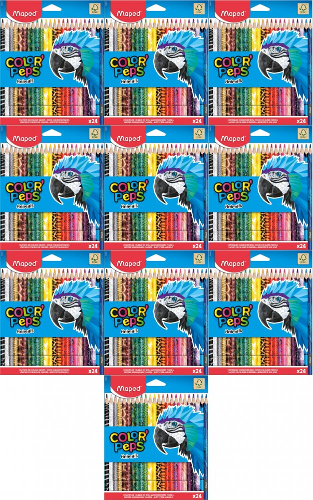 10x Kredki ołówkowe trójkątne Maped Color'Peps Animals, 24 sztuki, mix kolorów