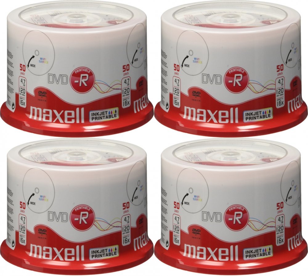 4x Płyta DVD-R Maxell, do jednokrotnego zapisu, 4.7 GB, printable, cake box, 50 sztuk
