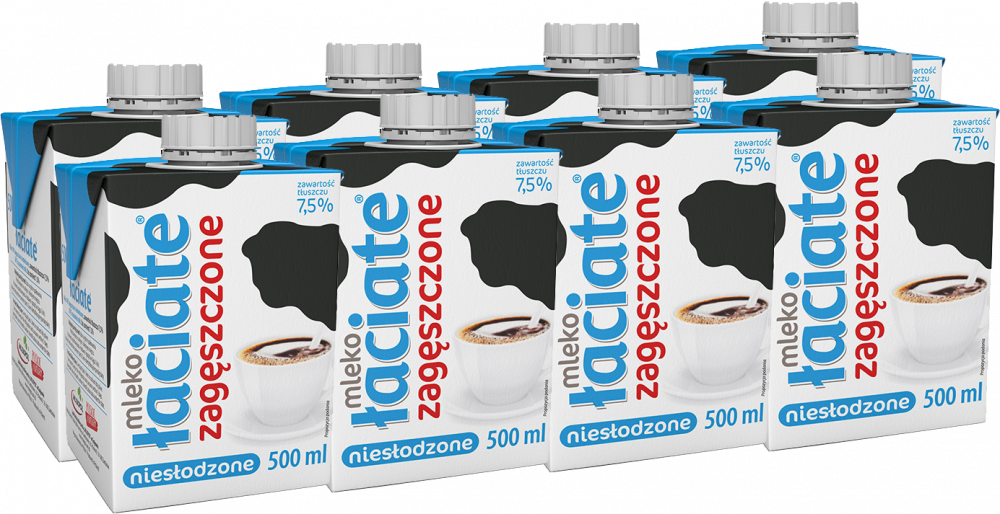 8x Mleko UHT zagęszczone niesłodzone Łaciate, 7.5%, 500ml
