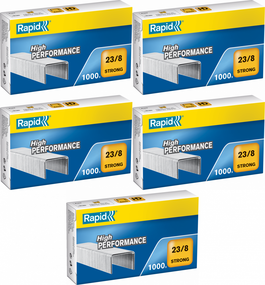 5x Zszywki Rapid Strong, 23/8 1M, 1000 sztuk, srebrny