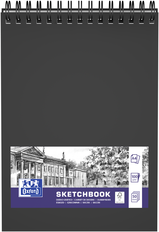 Szkicownik Oxford Sketchbook, A4, 50 kartek, podwójna spirala, biały
