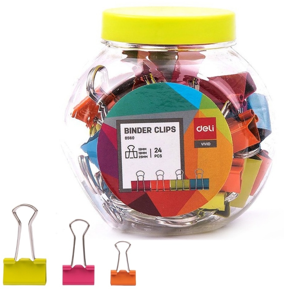 Klip biurowy Deli, 15mm/19mm/25mm, 24 sztuki, mix kolorów