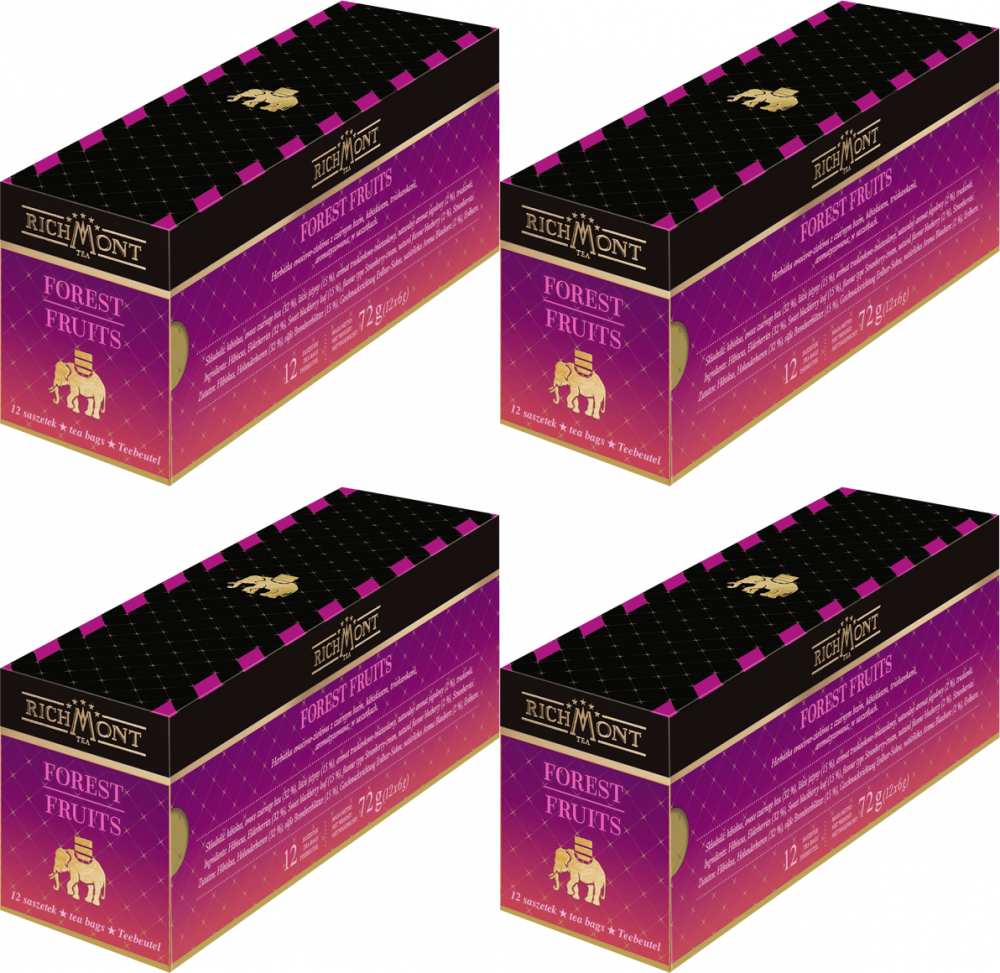 4x Herbata owocowa w torebkach Richmont Forest Fruits, owoce leśne, 12 sztuk x 6g