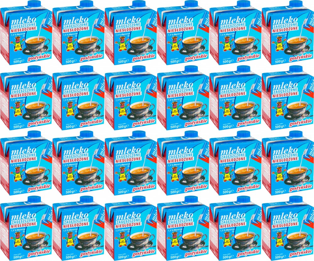 24x Mleko zagęszczone niesłodzone Gostyń, 7.5%, 500g