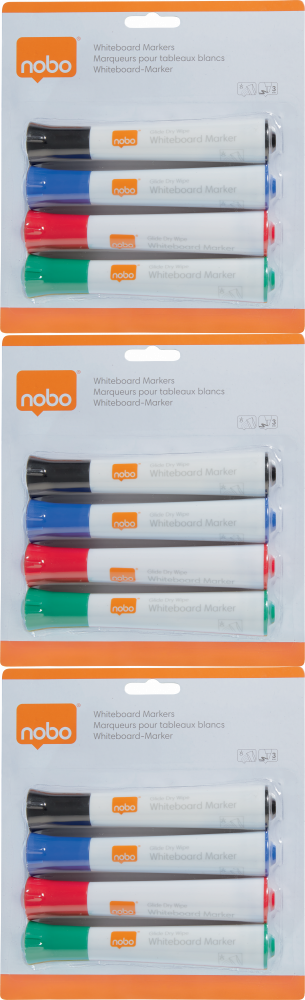 3x Marker suchościeralny Nobo, Glide, 3mm, 4 sztuki, mix kolorów