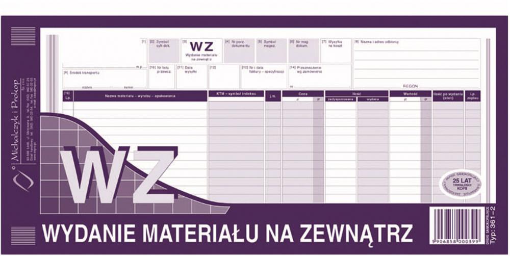 Druk akcydensowy WZ Wydanie materiału na zewnątrz MiP 361-2, 1/3 A3, wielokopia, 80k