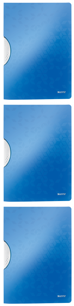 3x Skoroszyt plastikowy z klipsem Leitz Wow ColorClip, A4, do 30 kartek, niebieski