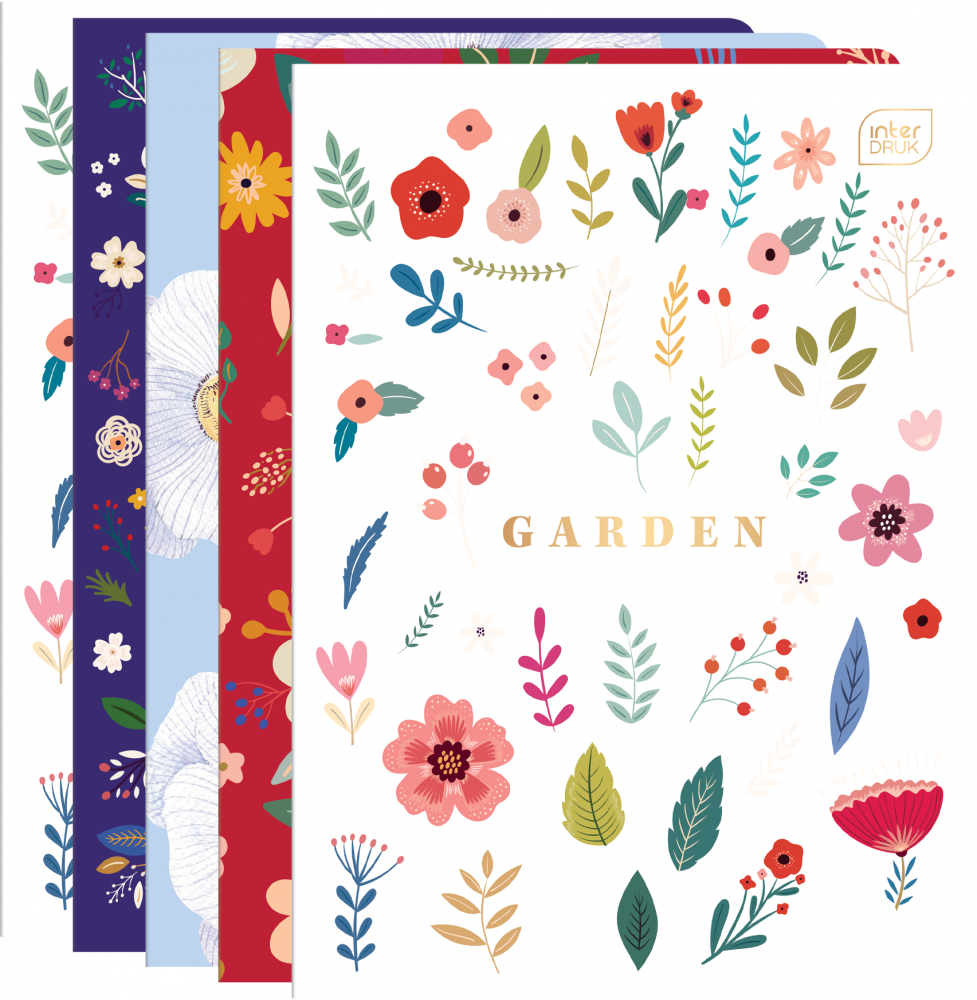 5x Zeszyt w kratkę Interdruk garden, A5, 96 kartek, mix wzorów
