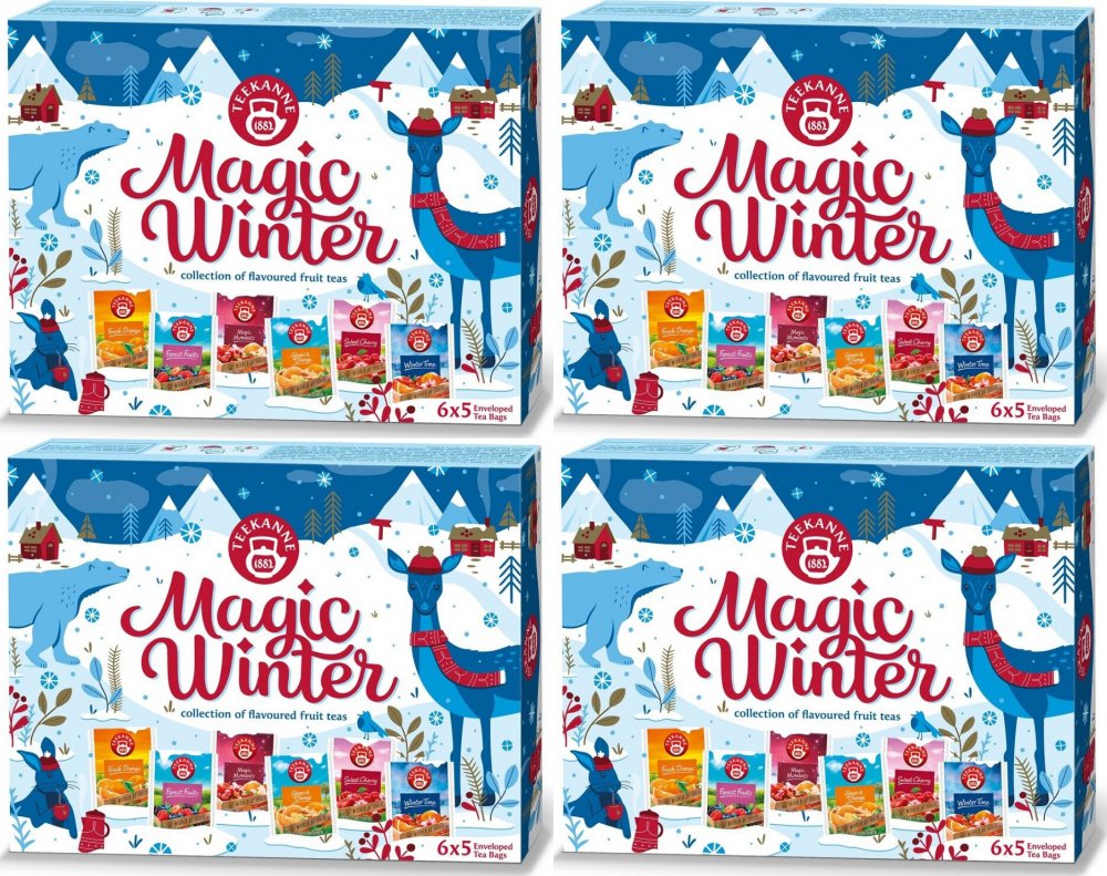 4x Zestaw herbat owocowych w kopertach Teekanne Magic Winter Collection, 6 smaków, 30 sztuk (6x5 sztuk), 72.5g