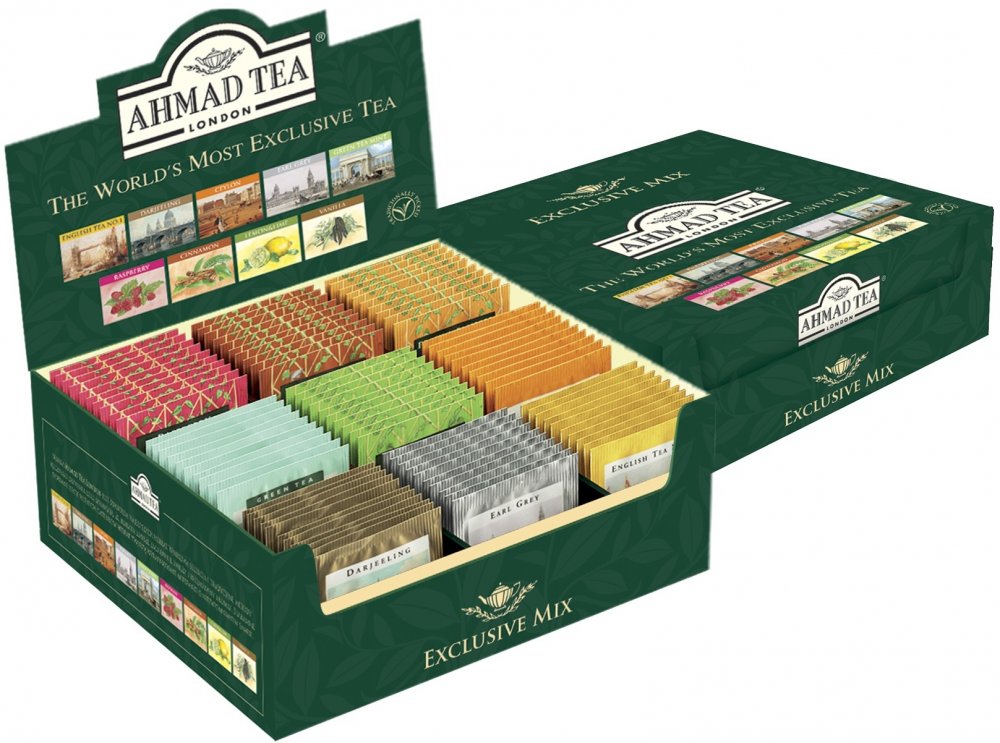 Zestaw herbat w kopertach Ahmad Tea London, 90 sztuk x 2g, w kartonowej skrzynce, 9 smaków