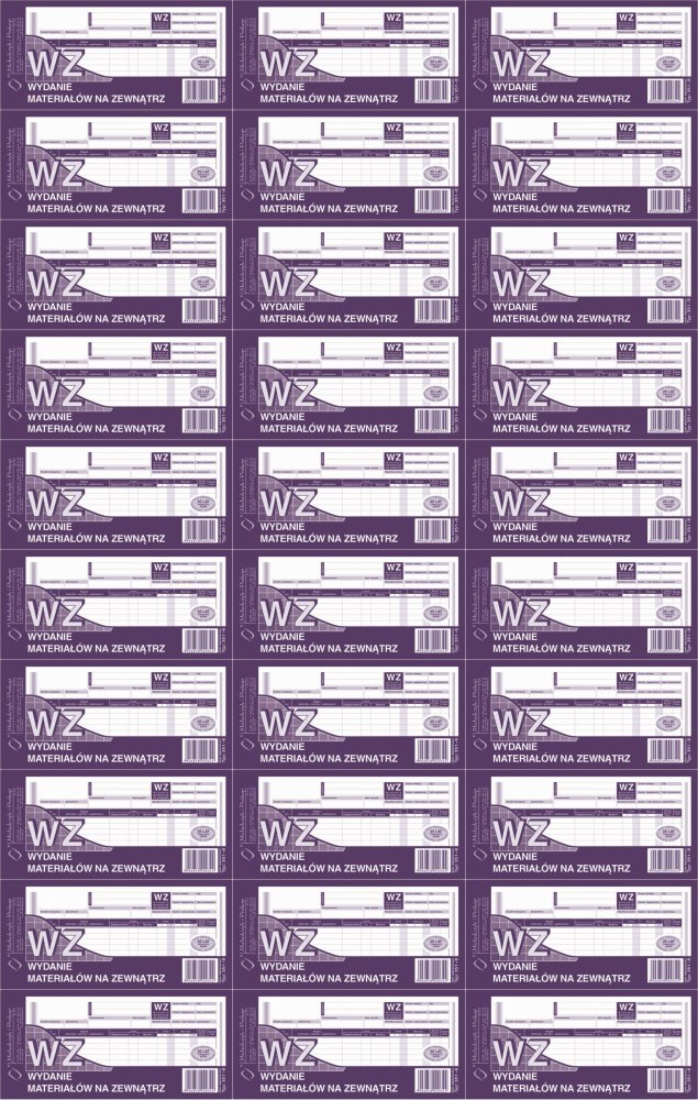 100x Druk akcydensowy WZ Wydanie materiałów na zewnątrz MiP 351-8, 1/3 A4, wielokopia, 80k