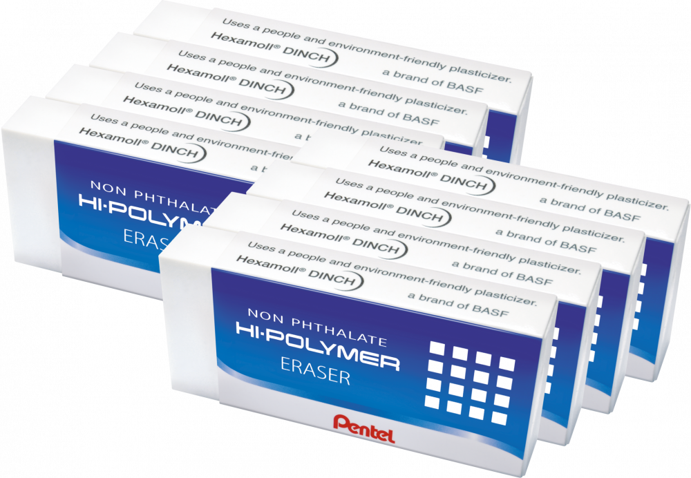 8x Gumka ołówkowa Pentel ZEH Hi-Polymer, 43x17.4x11.7mm, biały