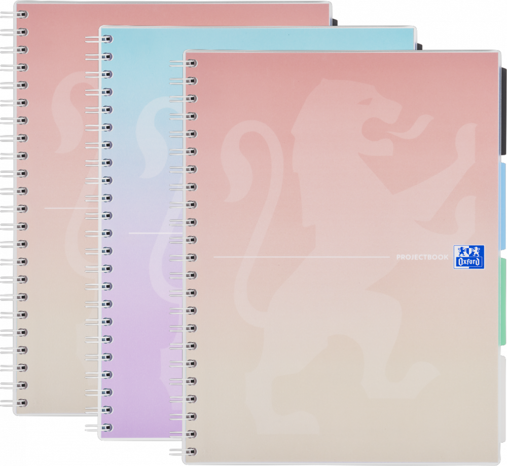 3x Kołonotatnik Oxford Gradient Projectbook, B5, w kratkę, 80 kartek, okładka PP, mix kolorów pastelowych