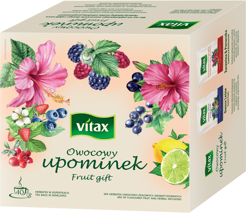 Zestaw herbat owocowo-ziołowych w kopertach Vitax Owocowy Upominek, 4 smaki, 40 sztuk x 2g