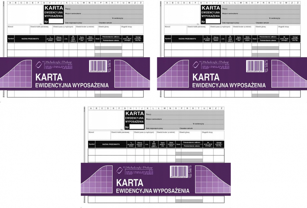 3x Druk akcydensowy Karta ewidencyjna wyposażenia MiP 346-3, A5, offsetowy, 50k