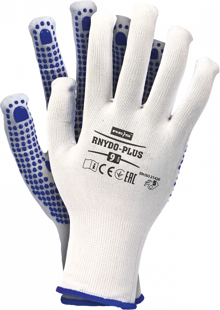 Rękawice robocze Reis RNYDO-PLUS, tkaninowe, nakrapiane, rozmiar 9, biało-niebieski
