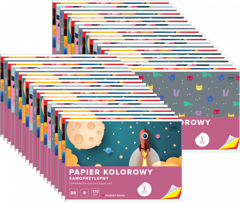 80x Zeszyt papierów kolorowych samoprzylepnych Interdruk, B5, 8 kartek