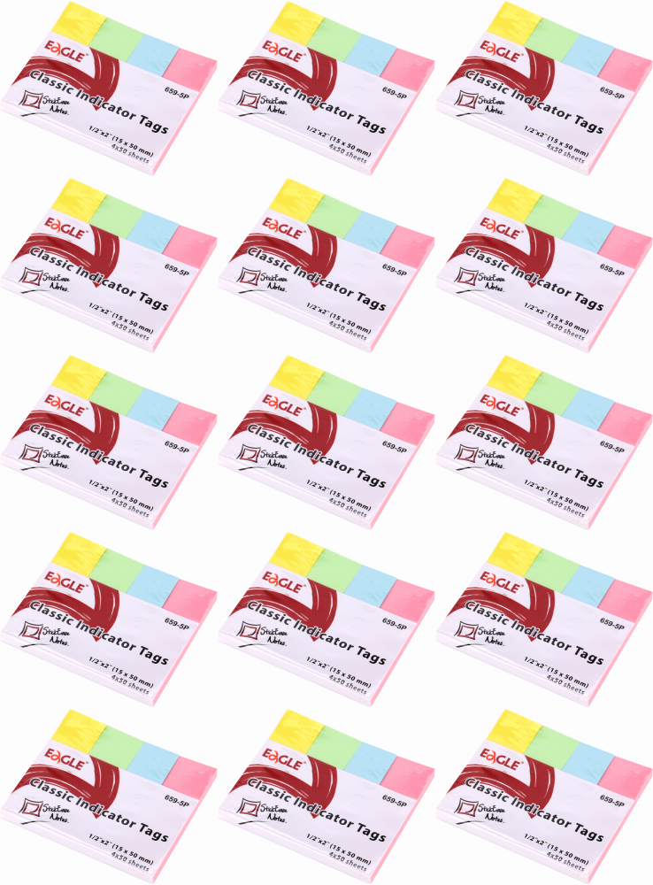 15x Zakładki samoprzylepne Eagle proste, indeksujące, papier, 15x50mm, 4x50 sztuk, mix kolorów