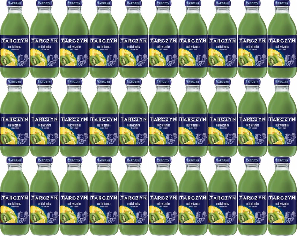 60x Napój multiwitamina (zielone owoce) Tarczyn, butelka szklana, 0.3l