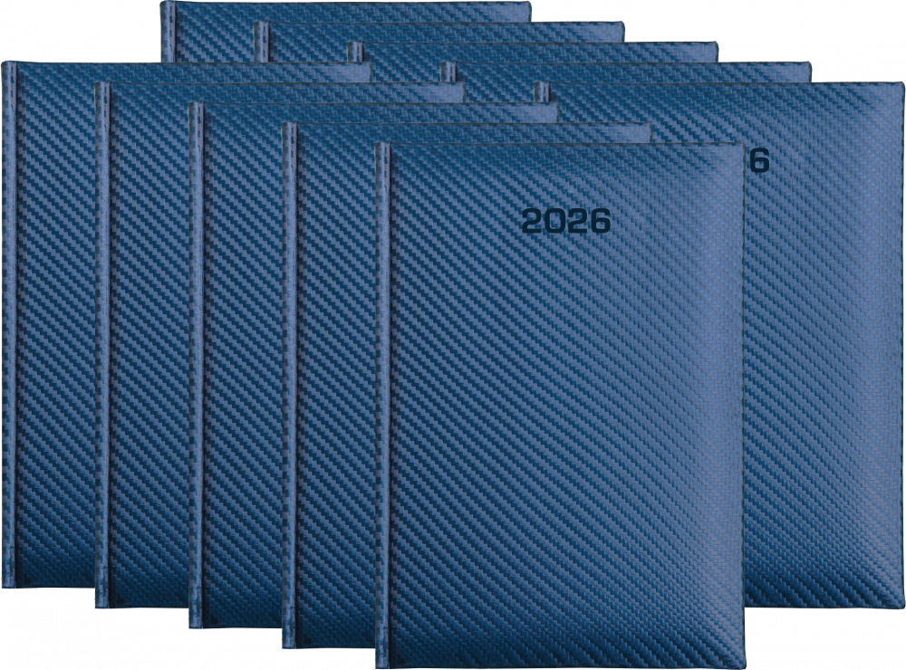 10x Kalendarz książkowy 2026, Udziałowiec, Carbon, A5, dzienny, 184 kartki, granatowy