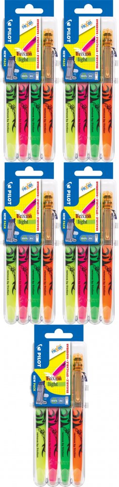 5x Zakreślacz wymazywalny Pilot Frixion Light X4, ścięta, 4mm, 4 sztuki, mix kolorów