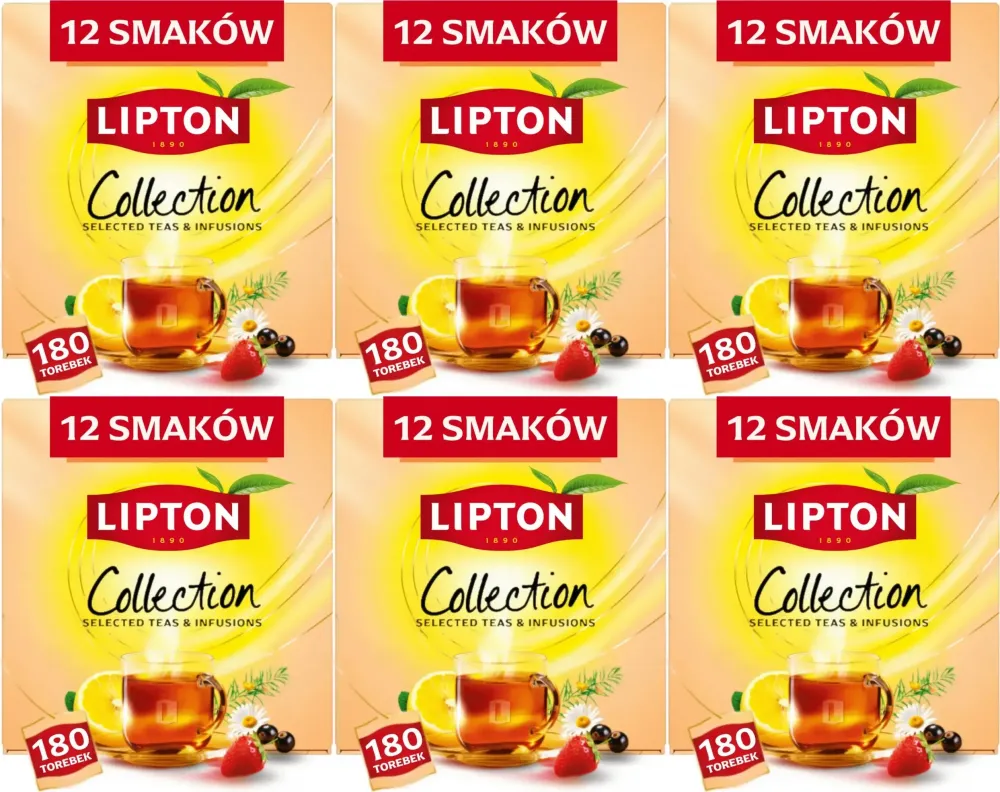 6x Zestaw herbat w kopertach Lipton Variety Pack, 12 smaków, 180 sztuk