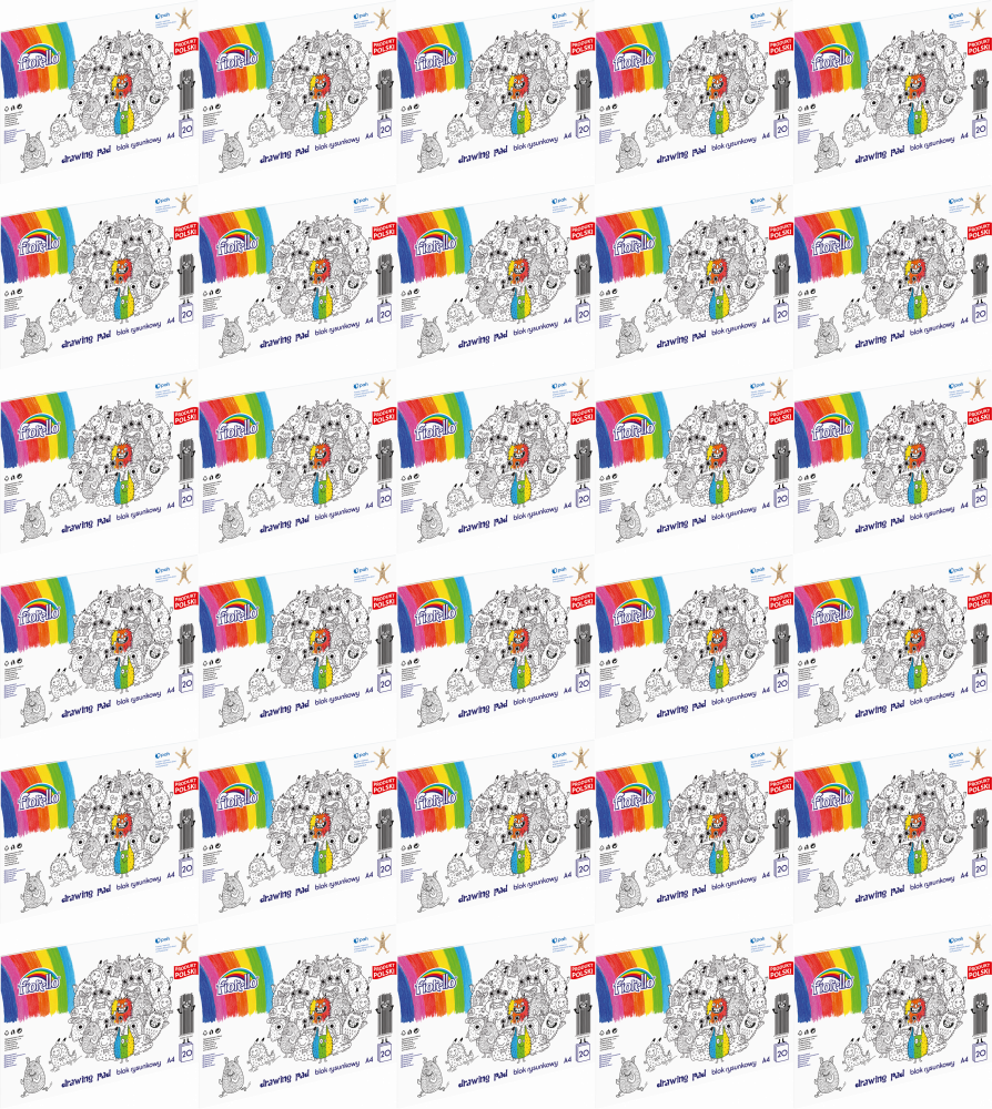 80x Blok rysunkowy Fiorello A4, 20 kartek, biały