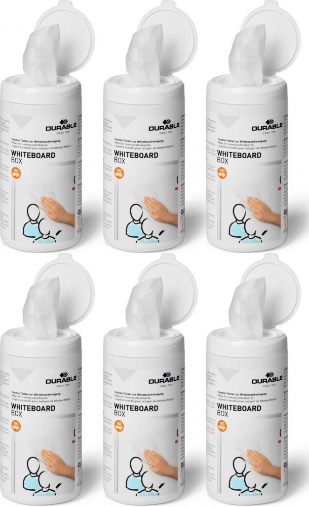 6x Chusteczki czyszczące do tablic Durable Whiteboard Box, 100 sztuk