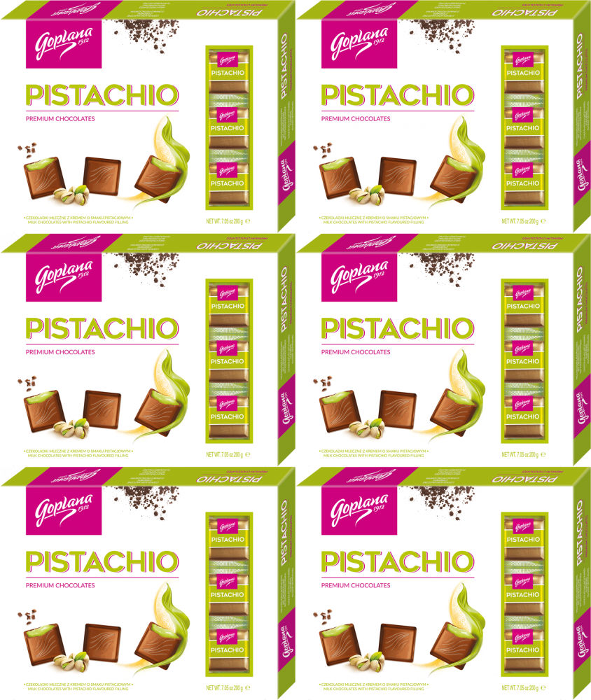 6x Bombonierka Goplana Pistachio Czekoladki z klasą, pistacjowy z nadzieniem alkoholowym, 200g