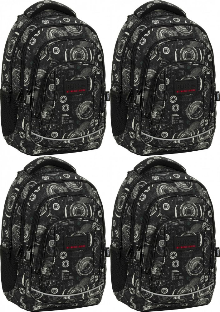 4x Plecak szkolny BackUP 5 model A 39, czterokomorowy, 26l, 42x30x20cm, czarny