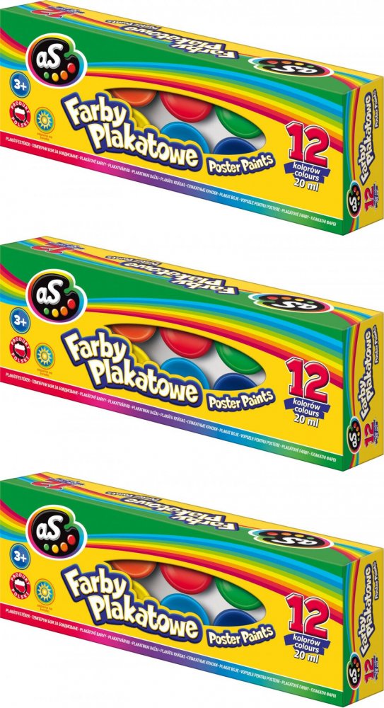 3x Farby plakatowe Astra AS, 20ml, 12 sztuk, mix kolorów